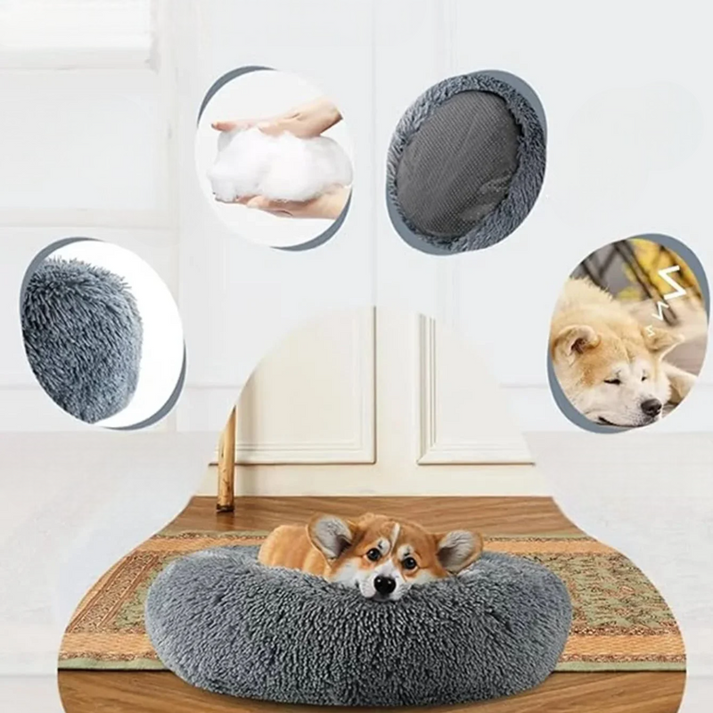 Lit Rond en Peluche pour Chiens et Chats