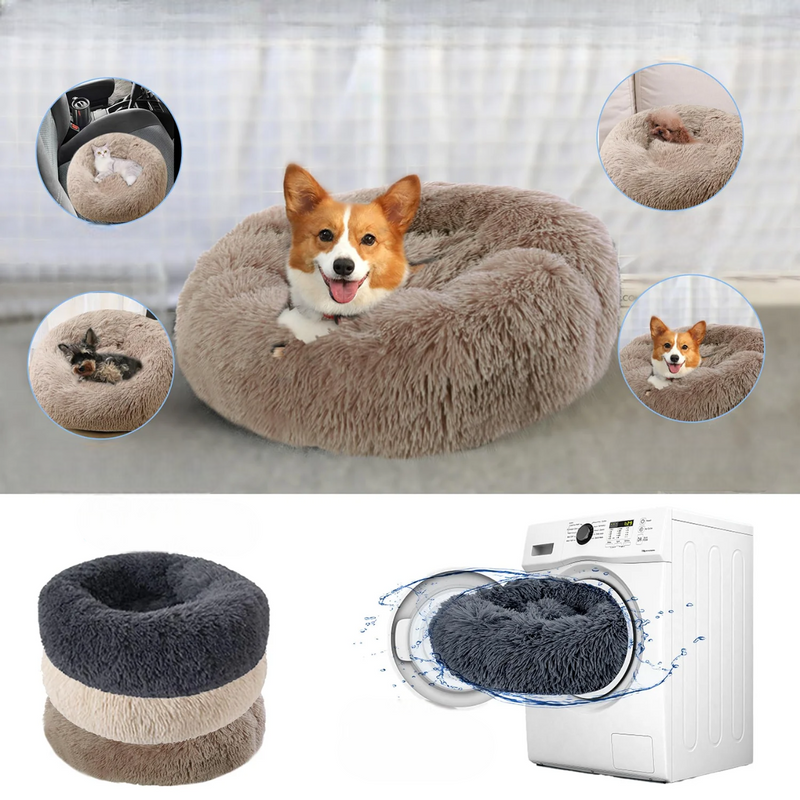 Lit Rond en Peluche pour Chiens et Chats