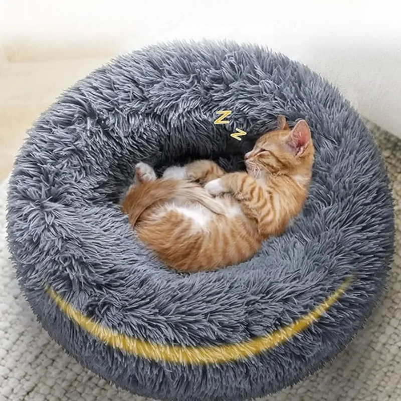 Lit Rond en Peluche pour Chiens et Chats